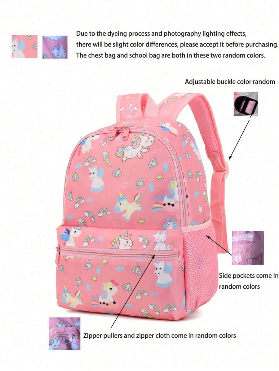 Dinosaur Pattern Toddler Kindergarten Backpack Cartoon Preschool Schoolbag Cute Zip Closure Shoulder Bag For Kids Boys Girls Travel