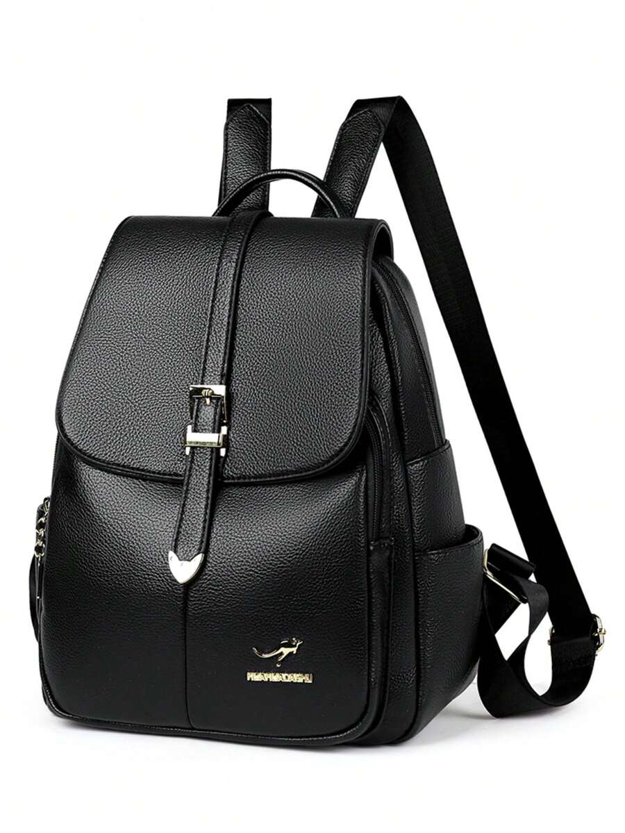 Retro College Style Large Capacity Classic Backpack With Animal Metal Buckle Pendant Decoration Preppy School Bag For Women Girls Students