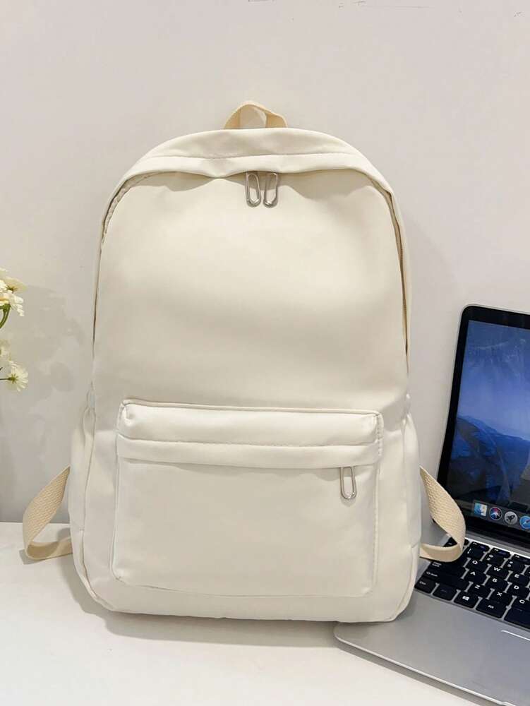 Simple Solid Color Large Capacity Student Backpack Casual School Bookbag Classic Preppy Style For Teen Girls College Women Essentials