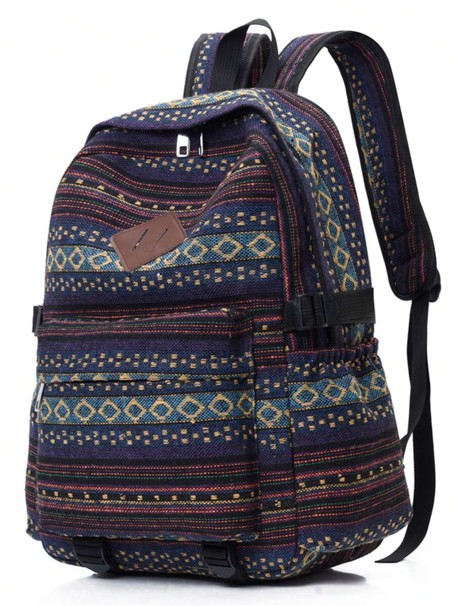 Striped Colorful Nylon Fabric Classic Backpack Large Capacity Unisex Student Bag Casual Outdoor Travel School Bag For Men Women College