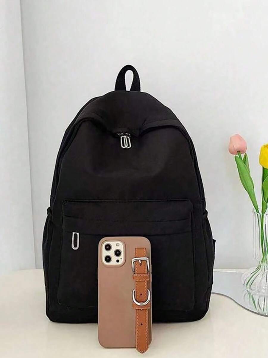 Simple Solid Color Large Capacity Student Backpack Casual School Bookbag Classic Preppy Style For Teen Girls College Women Essentials