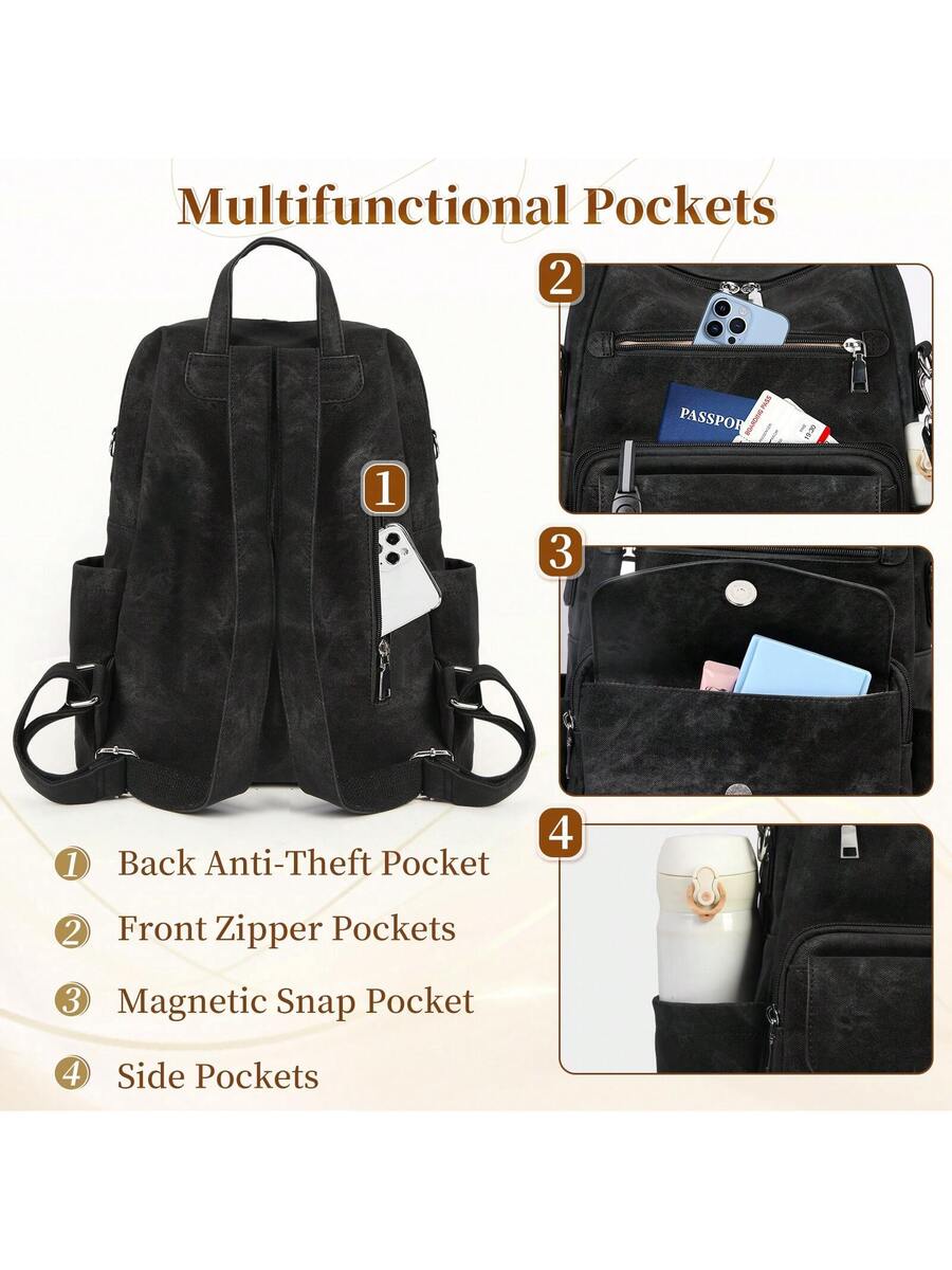PU Leather Backpack Purse For Women Fashion Convertible Designer Shoulder Bag Tote Waterproof Small Work Travel Casual Backpack Handbag