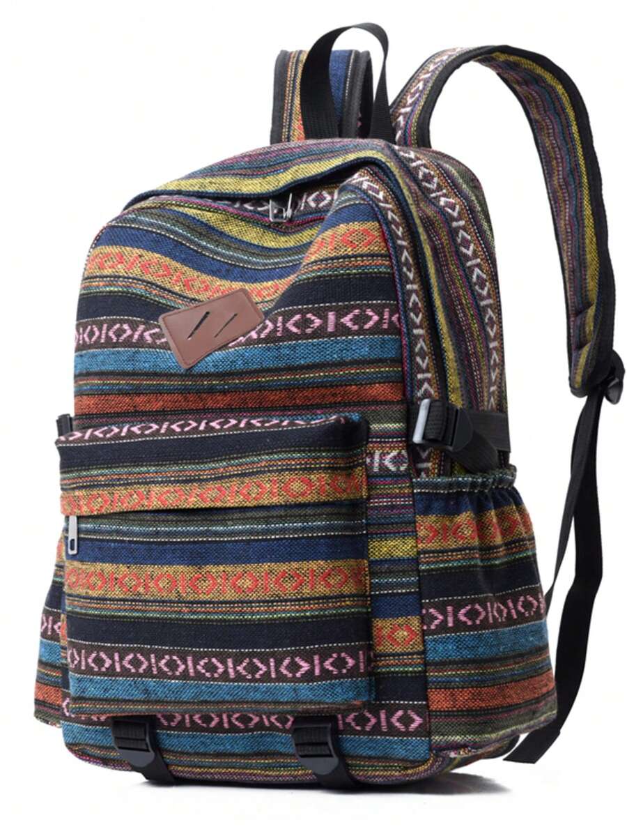 Striped Colorful Nylon Fabric Classic Backpack Large Capacity Unisex Student Bag Casual Outdoor Travel School Bag For Men Women College