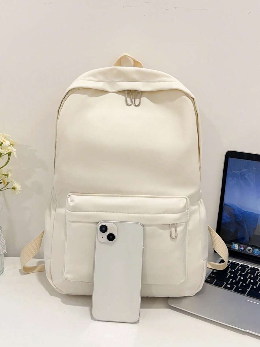 Simple Solid Color Large Capacity Student Backpack Casual School Bookbag Classic Preppy Style For Teen Girls College Women Essentials