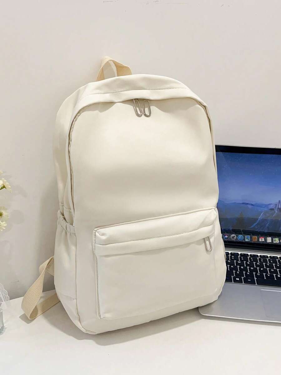 Simple Solid Color Large Capacity Student Backpack Casual School Bookbag Classic Preppy Style For Teen Girls College Women Essentials