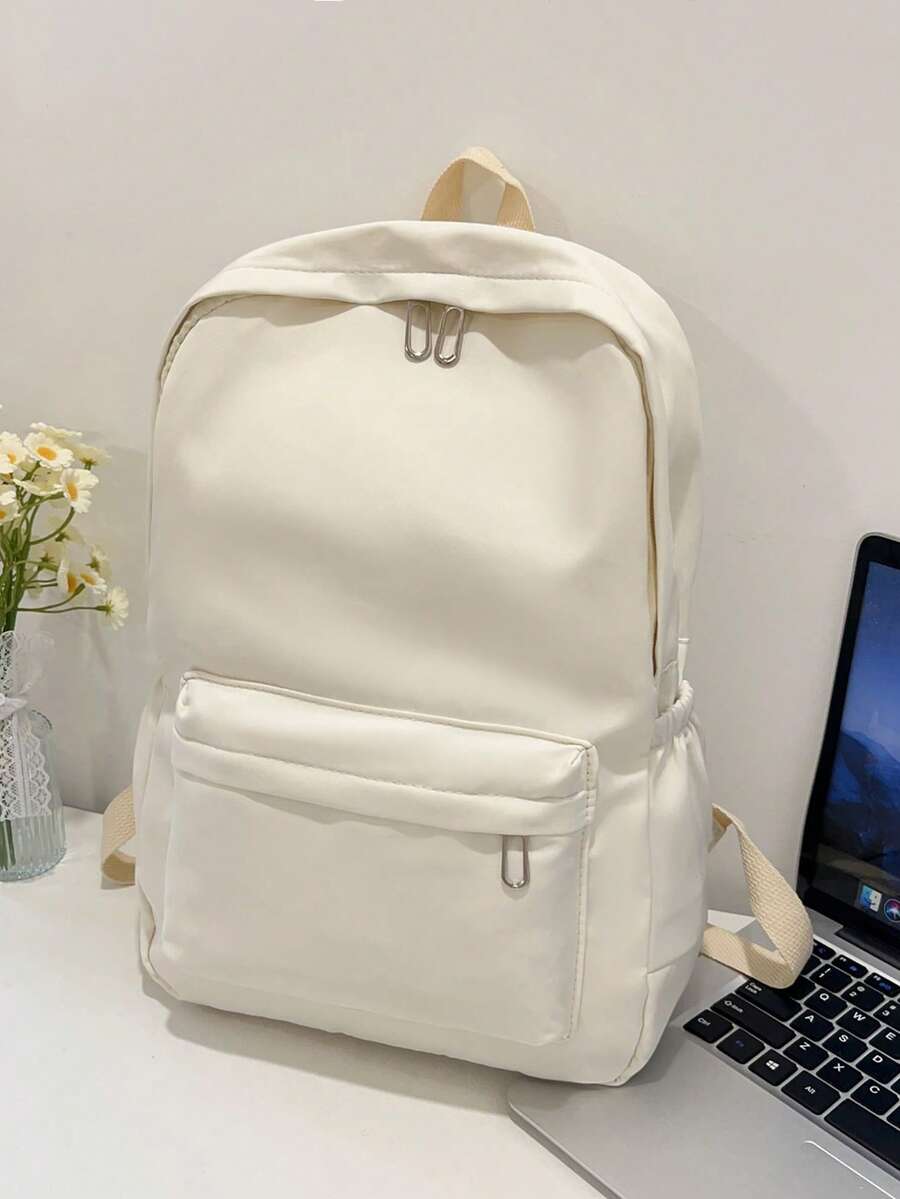 Simple Solid Color Large Capacity Student Backpack Casual School Bookbag Classic Preppy Style For Teen Girls College Women Essentials