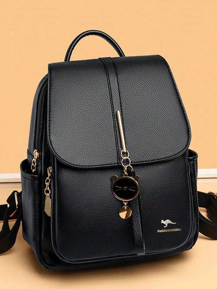 Retro College Style Large Capacity Classic Backpack With Animal Metal Buckle Pendant Decoration Preppy School Bag For Women Girls Students