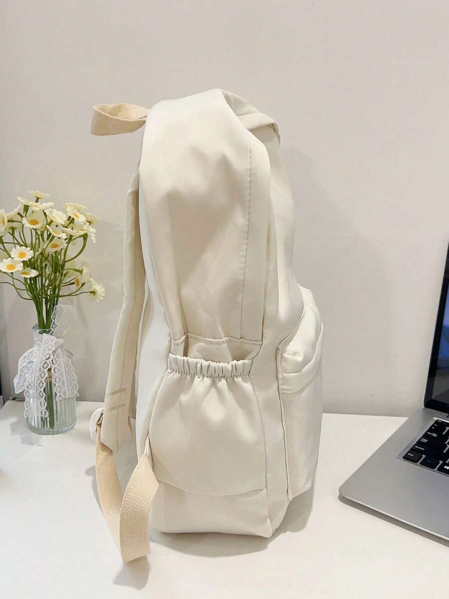 Simple Solid Color Large Capacity Student Backpack Casual School Bookbag Classic Preppy Style For Teen Girls College Women Essentials