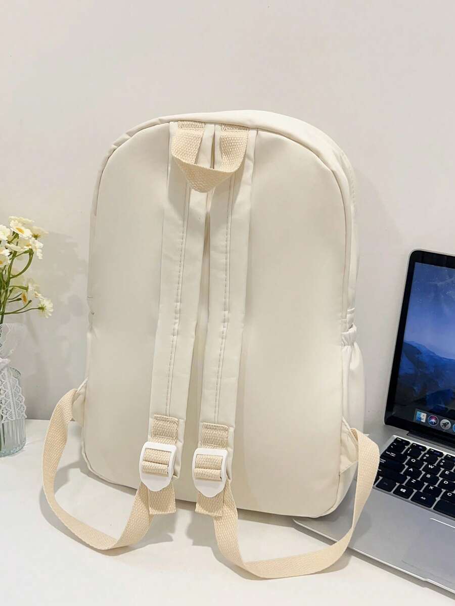 Simple Solid Color Large Capacity Student Backpack Casual School Bookbag Classic Preppy Style For Teen Girls College Women Essentials