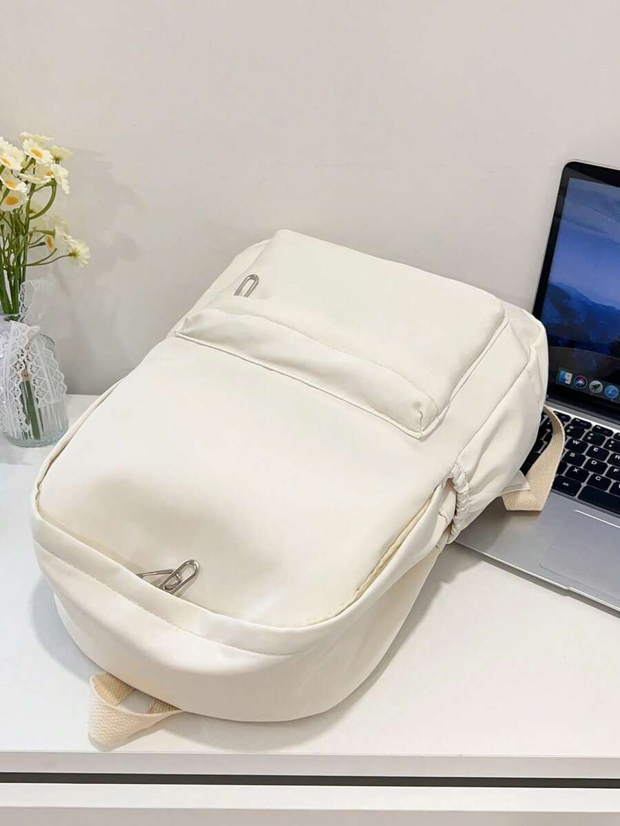 Simple Solid Color Large Capacity Student Backpack Casual School Bookbag Classic Preppy Style For Teen Girls College Women Essentials