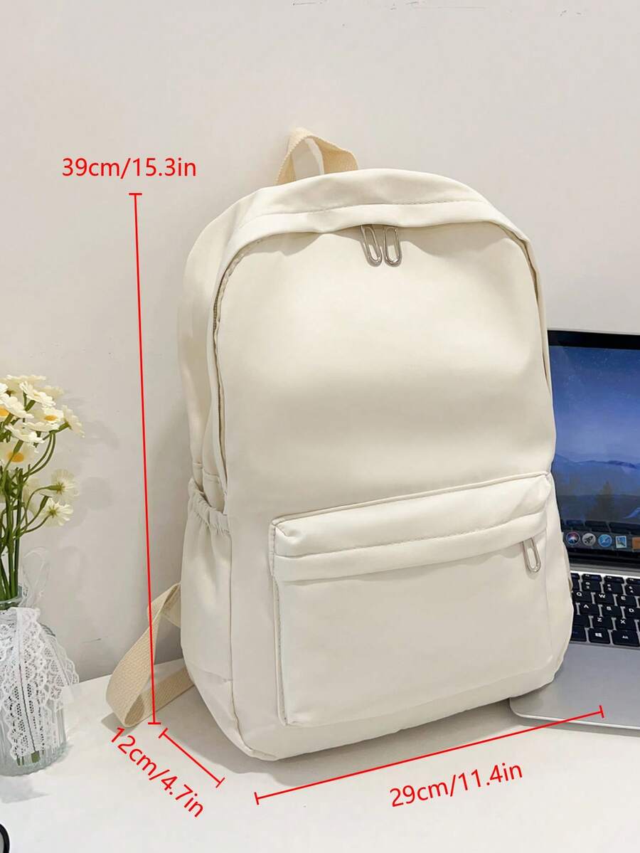 Simple Solid Color Large Capacity Student Backpack Casual School Bookbag Classic Preppy Style For Teen Girls College Women Essentials