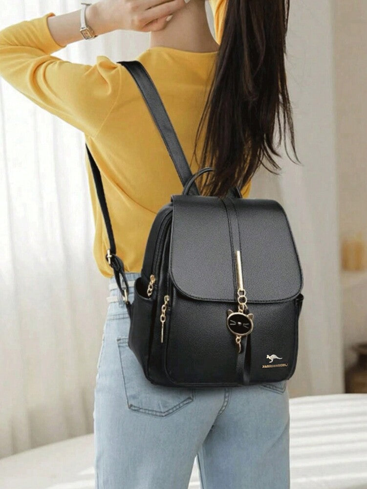 Retro College Style Large Capacity Classic Backpack With Animal Metal Buckle Pendant Decoration Preppy School Bag For Women Girls Students