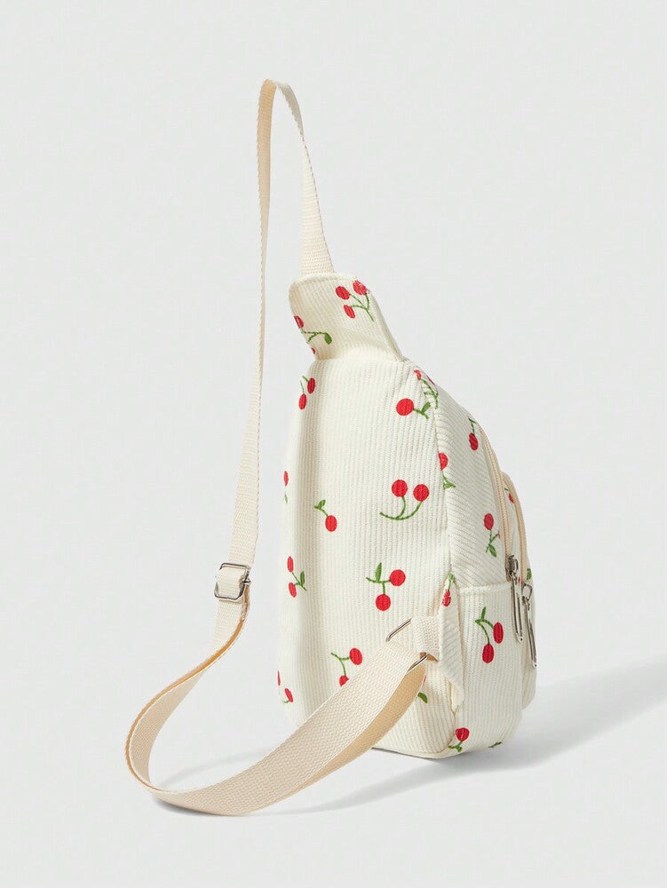 Kawaii Strawberry Pattern White Fanny Pack With Multiple Pockets Small Canvas Shoulder Bag Cute Travel Waist Bag For Teen Girls Women