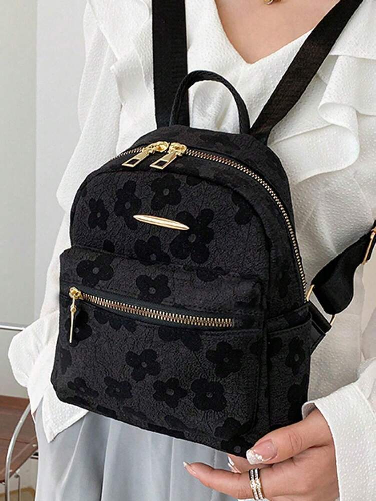 Floral Canvas Backpack Large Capacity Waterproof Casual School Bag Lightweight Student Bookbag For Teen Girls Women College Back To School