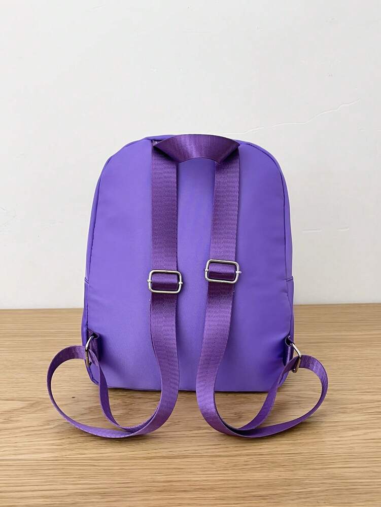 Letter Patch Detail Purple Classic Backpack Preppy Casual School Bag Student Rucksack For Teen Girls College Women Back To School