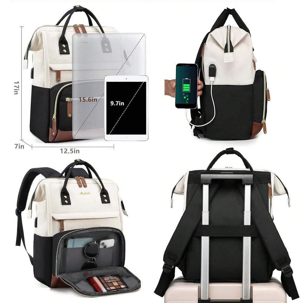 Laptop Backpack For Women Waterproof 15.6 Inch Purse With USB Charger Casual Business Travel College Bookbag Teacher Nurse Computer Bag