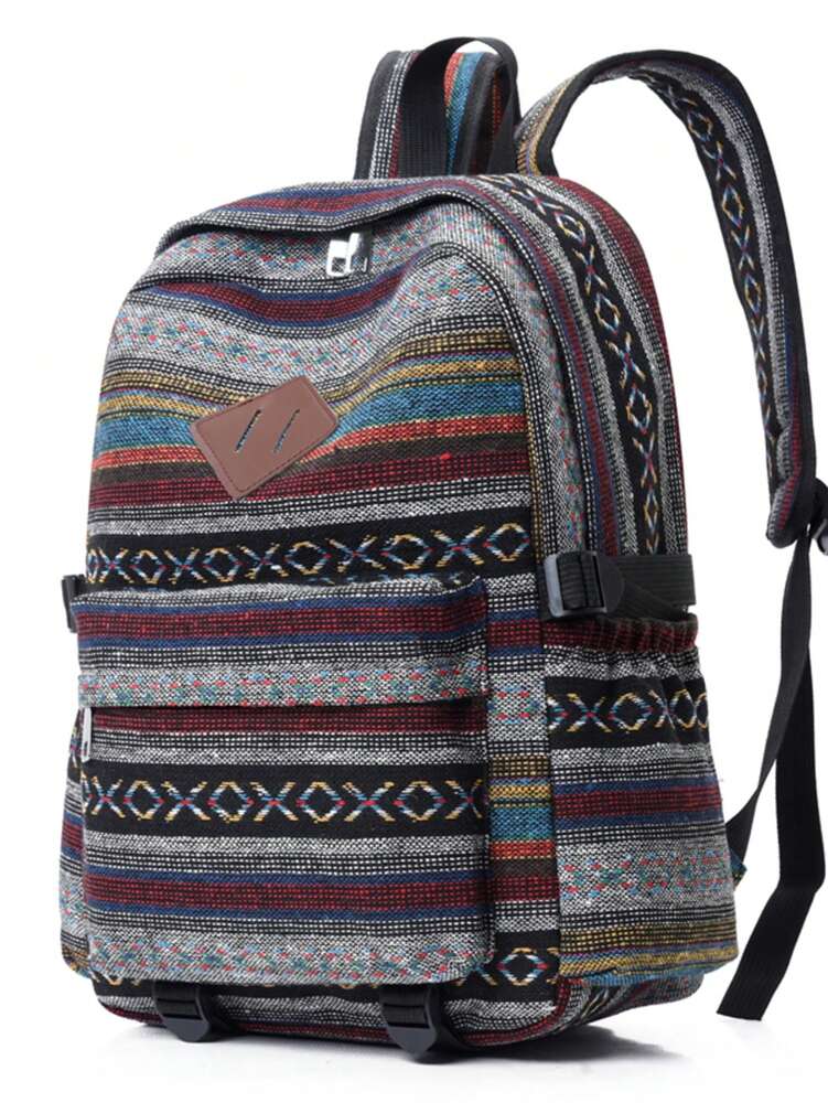 Striped Colorful Nylon Fabric Classic Backpack Large Capacity Unisex Student Bag Casual Outdoor Travel School Bag For Men Women College