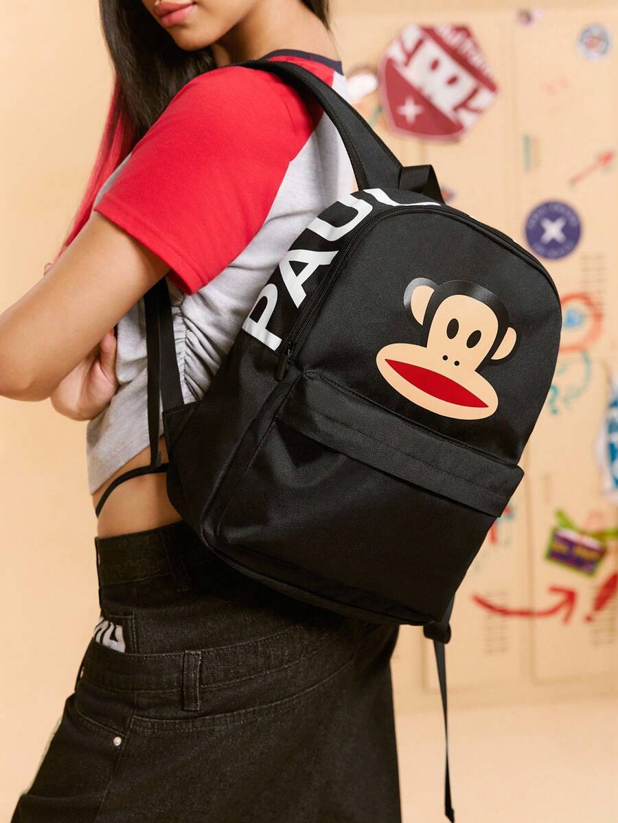 Red Animal Badge Print Backpack Casual School Bag Preppy Rucksack Gift For Teen Girls Boys College Students Travel Back To School