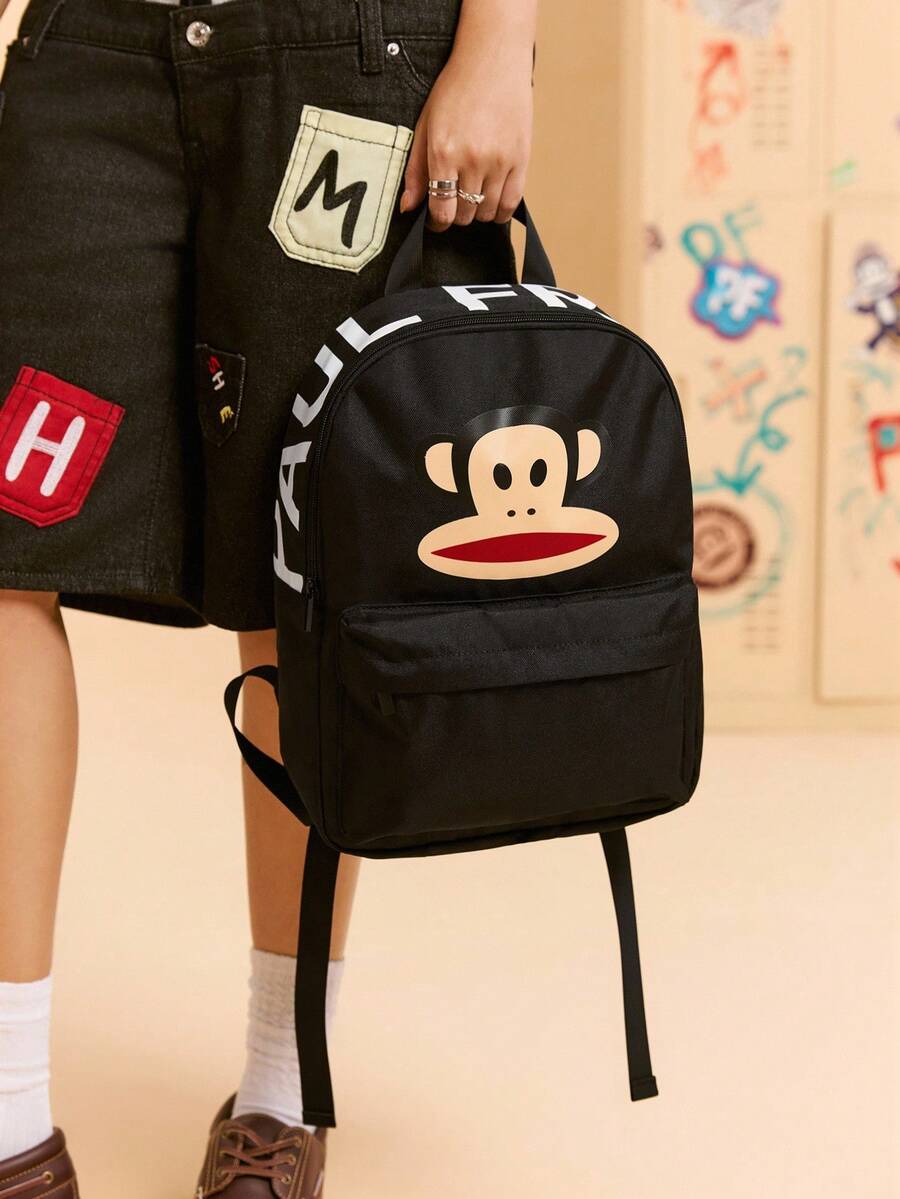 Red Animal Badge Print Backpack Casual School Bag Preppy Rucksack Gift For Teen Girls Boys College Students Travel Back To School