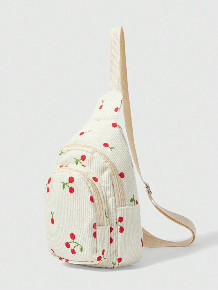 Kawaii Strawberry Pattern White Fanny Pack With Multiple Pockets Small Canvas Shoulder Bag Cute Travel Waist Bag For Teen Girls Women