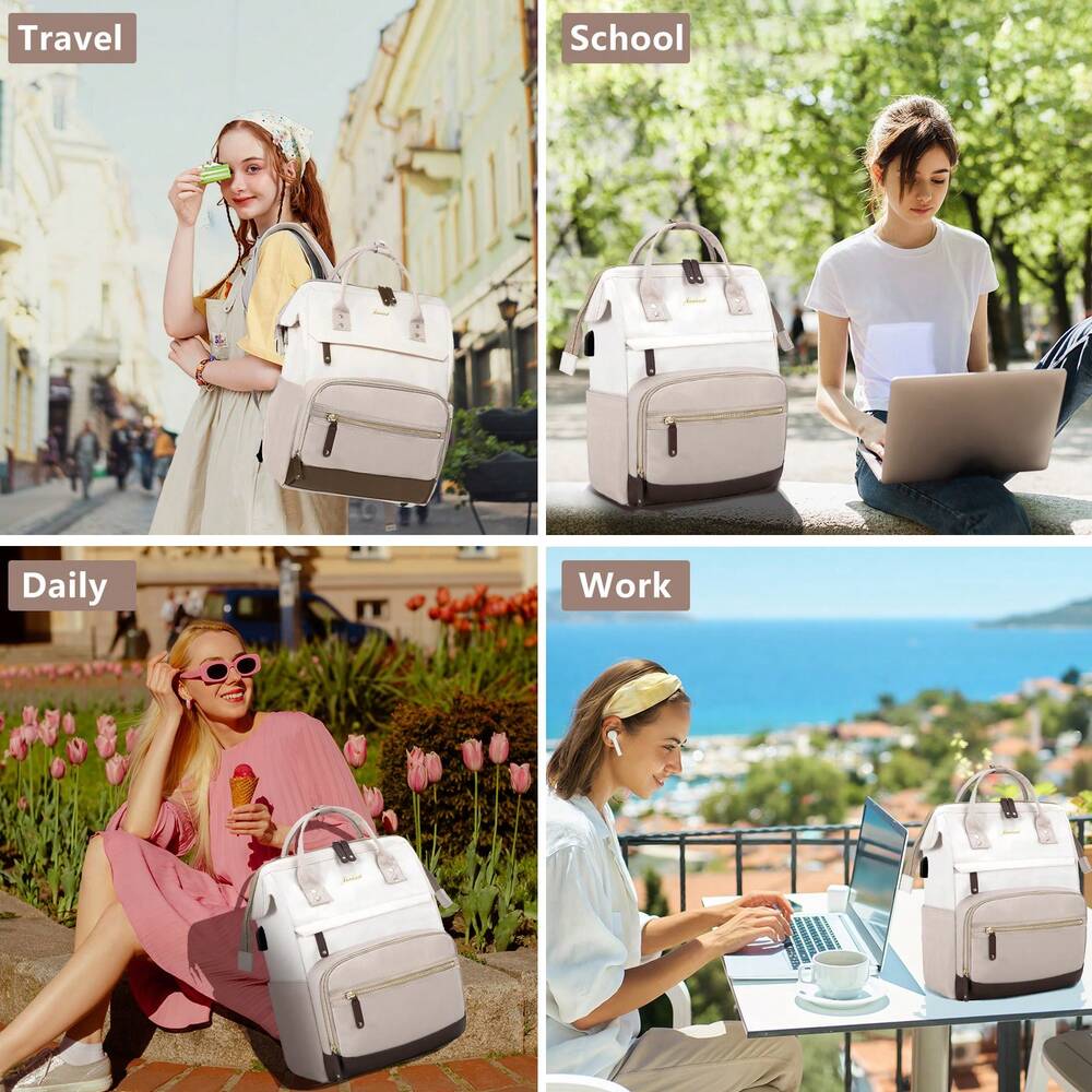 Laptop Backpack For Women Waterproof 15.6 Inch Purse With USB Charger Casual Business Travel College Bookbag Teacher Nurse Computer Bag