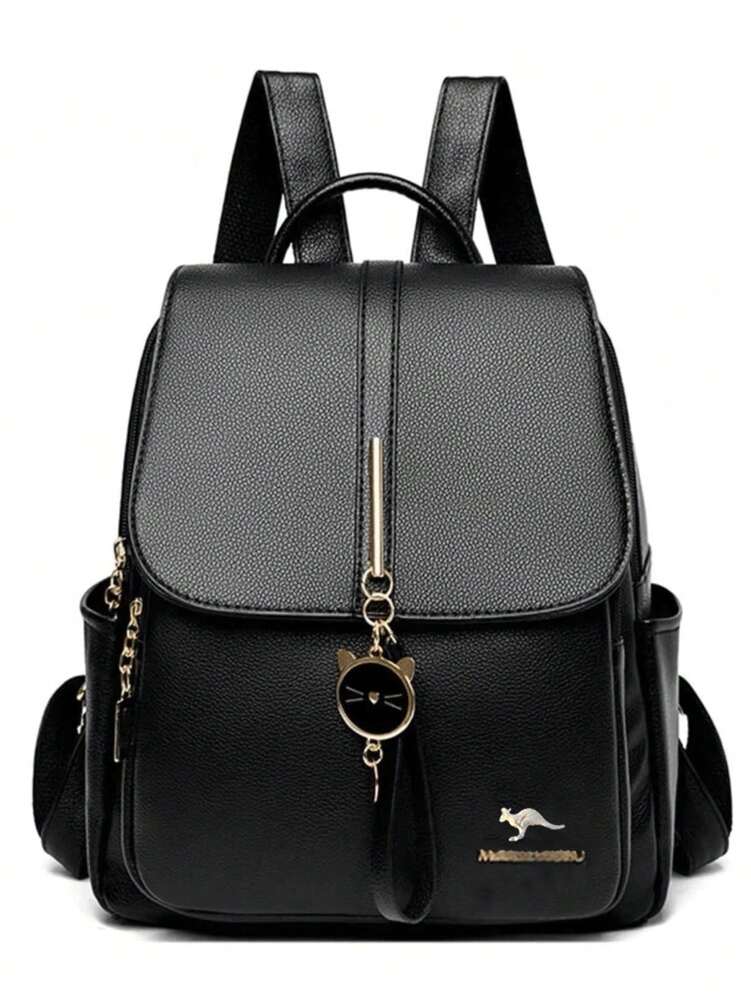 Retro College Style Large Capacity Classic Backpack With Animal Metal Buckle Pendant Decoration Preppy School Bag For Women Girls Students