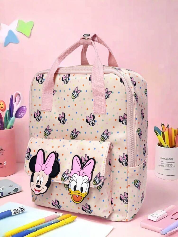 Cartoon Print Multifunctional Disney Minnie Donald Duck School Backpack Casual Travel Daypack For Students Girls College Back To School