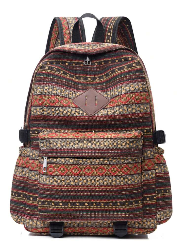 Striped Colorful Nylon Fabric Classic Backpack Large Capacity Unisex Student Bag Casual Outdoor Travel School Bag For Men Women College