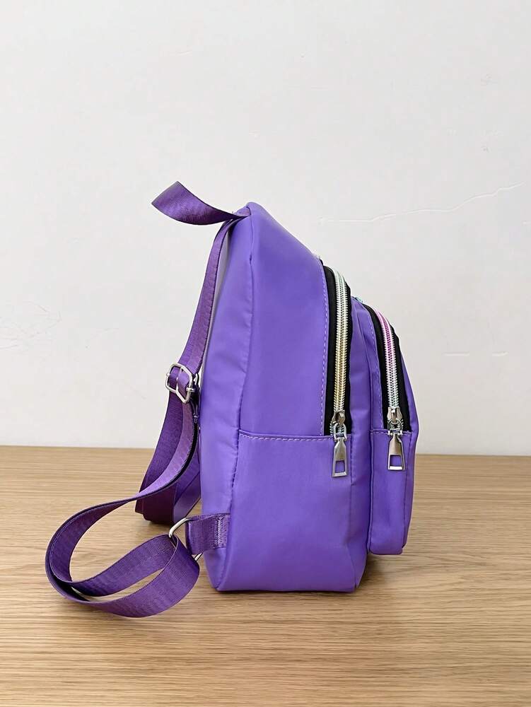 Letter Patch Detail Purple Classic Backpack Preppy Casual School Bag Student Rucksack For Teen Girls College Women Back To School