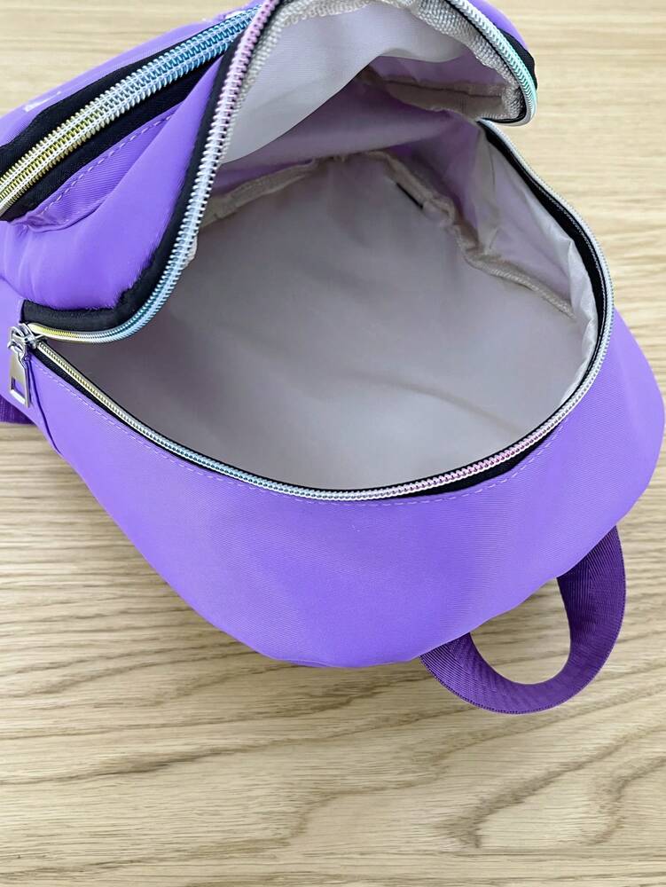 Letter Patch Detail Purple Classic Backpack Preppy Casual School Bag Student Rucksack For Teen Girls College Women Back To School