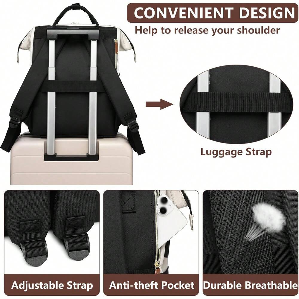 Laptop Backpack For Women Waterproof 15.6 Inch Purse With USB Charger Casual Business Travel College Bookbag Teacher Nurse Computer Bag