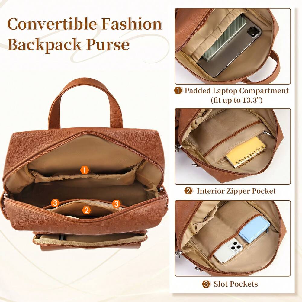 PU Leather Backpack Purse For Women Fashion Convertible Designer Shoulder Bag Tote Waterproof Small Work Travel Casual Backpack Handbag