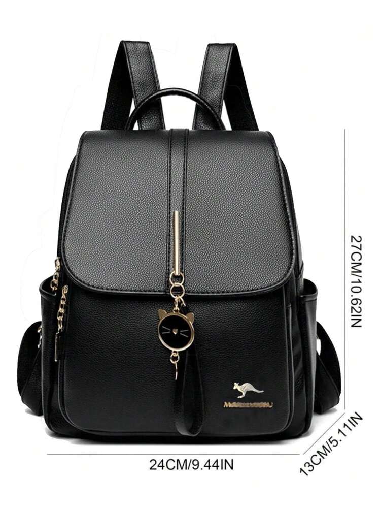 Retro College Style Large Capacity Classic Backpack With Animal Metal Buckle Pendant Decoration Preppy School Bag For Women Girls Students