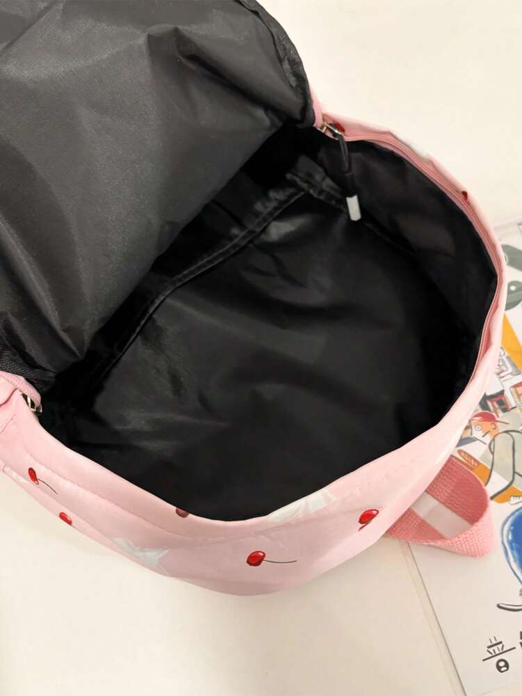 Preppy Bow Cherry Pattern Backpack With Laptop Compartment Large Capacity Nylon School Bag Multifunctional Daypack For Teen Girls College