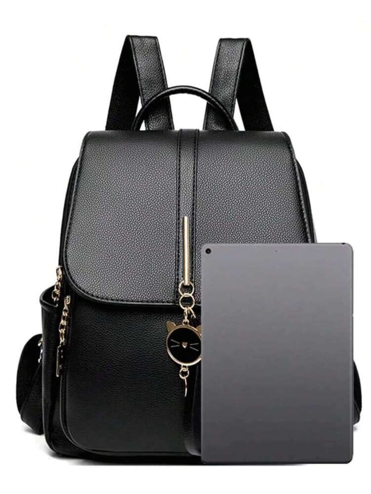 Retro College Style Large Capacity Classic Backpack With Animal Metal Buckle Pendant Decoration Preppy School Bag For Women Girls Students
