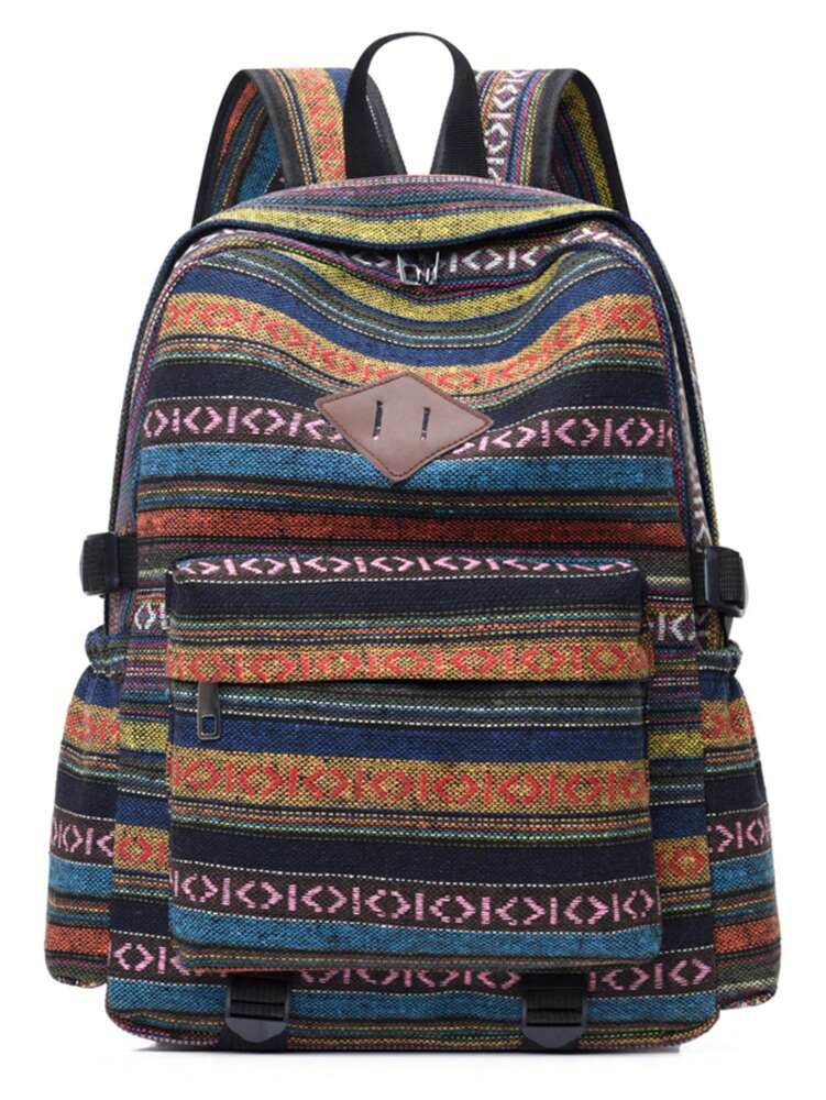 Striped Colorful Nylon Fabric Classic Backpack Large Capacity Unisex Student Bag Casual Outdoor Travel School Bag For Men Women College