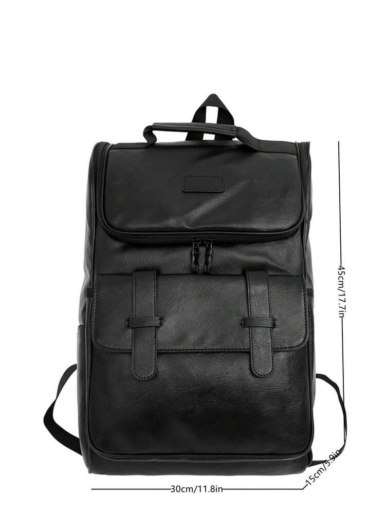 Minimalist Black Large Capacity Classic Backpack Patch Decor Waterproof Student School Bag For High School College Women Men Work Travel