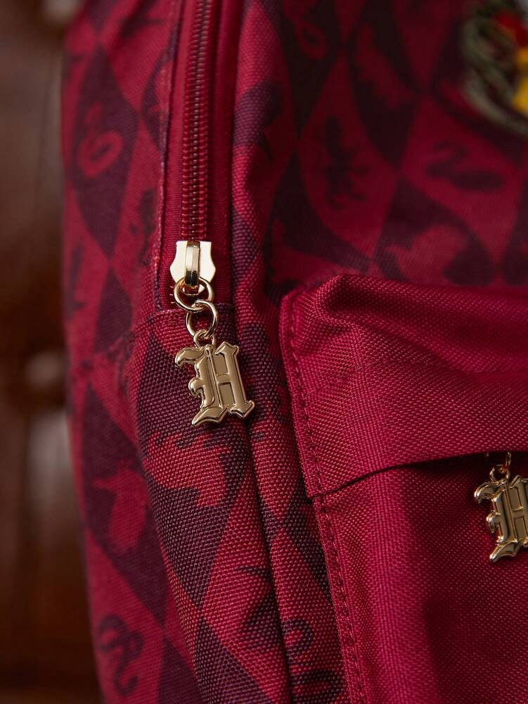 Red Animal Badge Print Backpack Casual School Bag Preppy Rucksack Gift For Teen Girls Boys College Students Travel Back To School