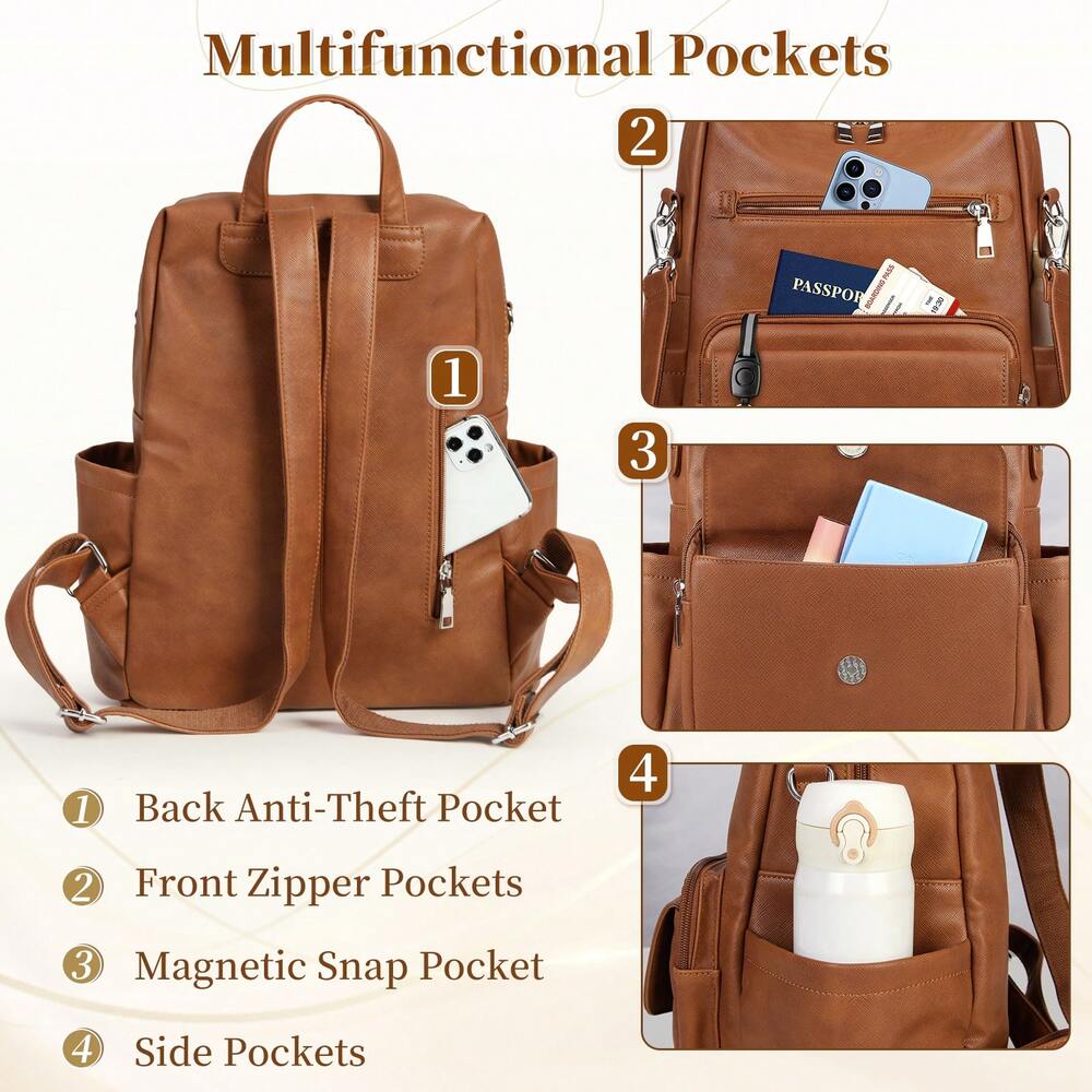PU Leather Backpack Purse For Women Fashion Convertible Designer Shoulder Bag Tote Waterproof Small Work Travel Casual Backpack Handbag