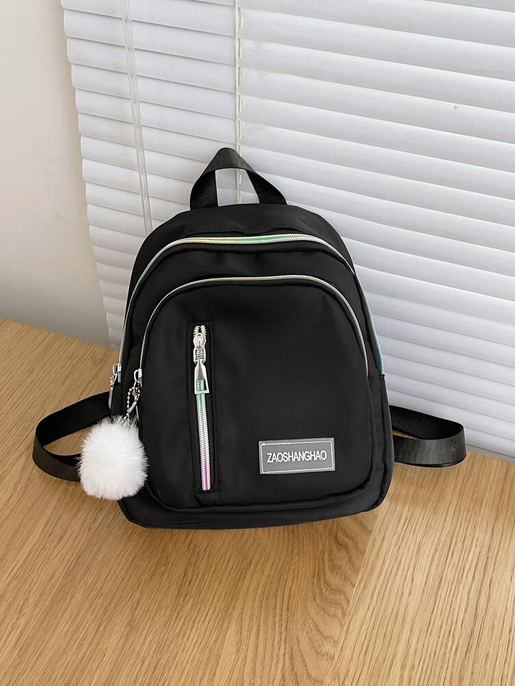 Letter Patch Detail Purple Classic Backpack Preppy Casual School Bag Student Rucksack For Teen Girls College Women Back To School