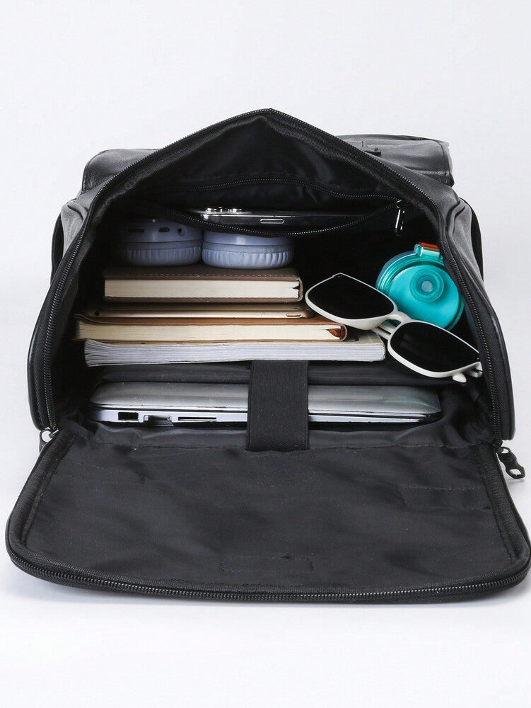Minimalist Black Large Capacity Classic Backpack Patch Decor Waterproof Student School Bag For High School College Women Men Work Travel