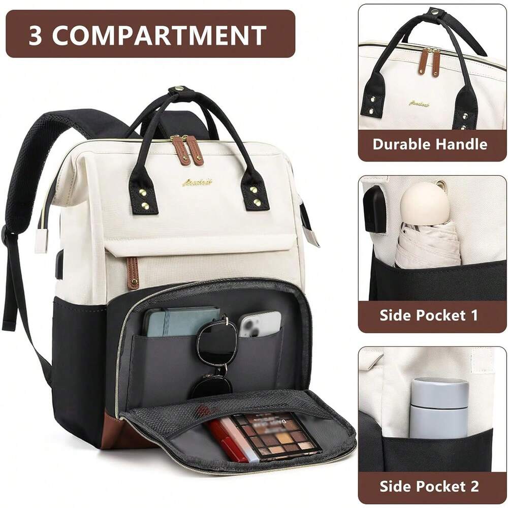 Laptop Backpack For Women Waterproof 15.6 Inch Purse With USB Charger Casual Business Travel College Bookbag Teacher Nurse Computer Bag