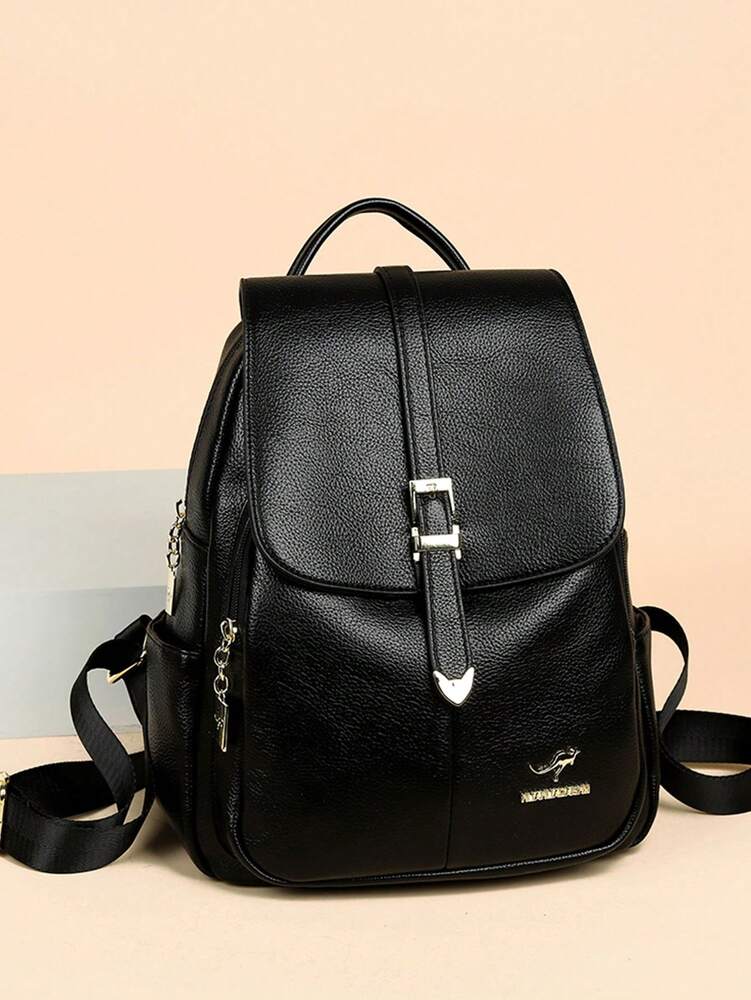 Retro College Style Large Capacity Classic Backpack With Animal Metal Buckle Pendant Decoration Preppy School Bag For Women Girls Students