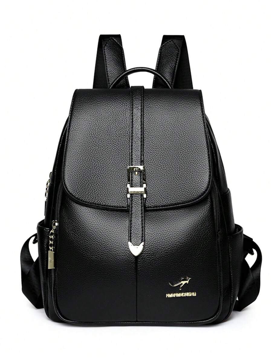 Retro College Style Large Capacity Classic Backpack With Animal Metal Buckle Pendant Decoration Preppy School Bag For Women Girls Students