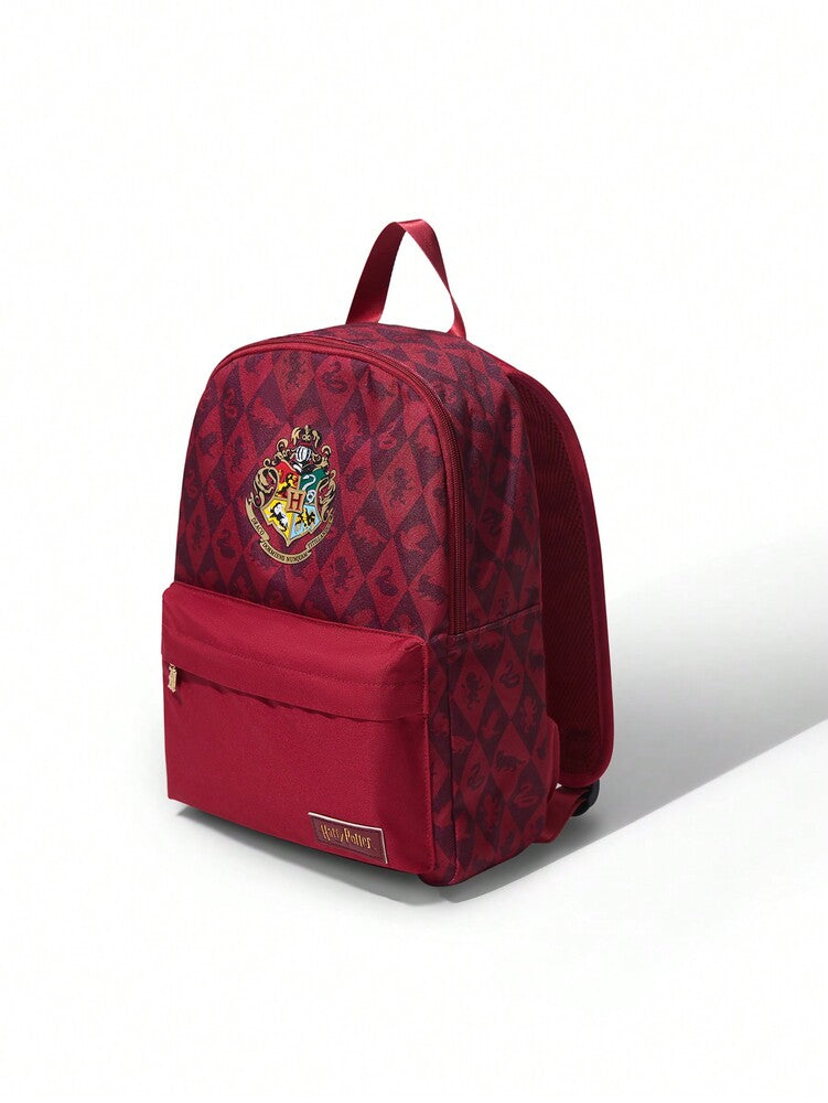 Red Animal Badge Print Backpack Casual School Bag Preppy Rucksack Gift For Teen Girls Boys College Students Travel Back To School