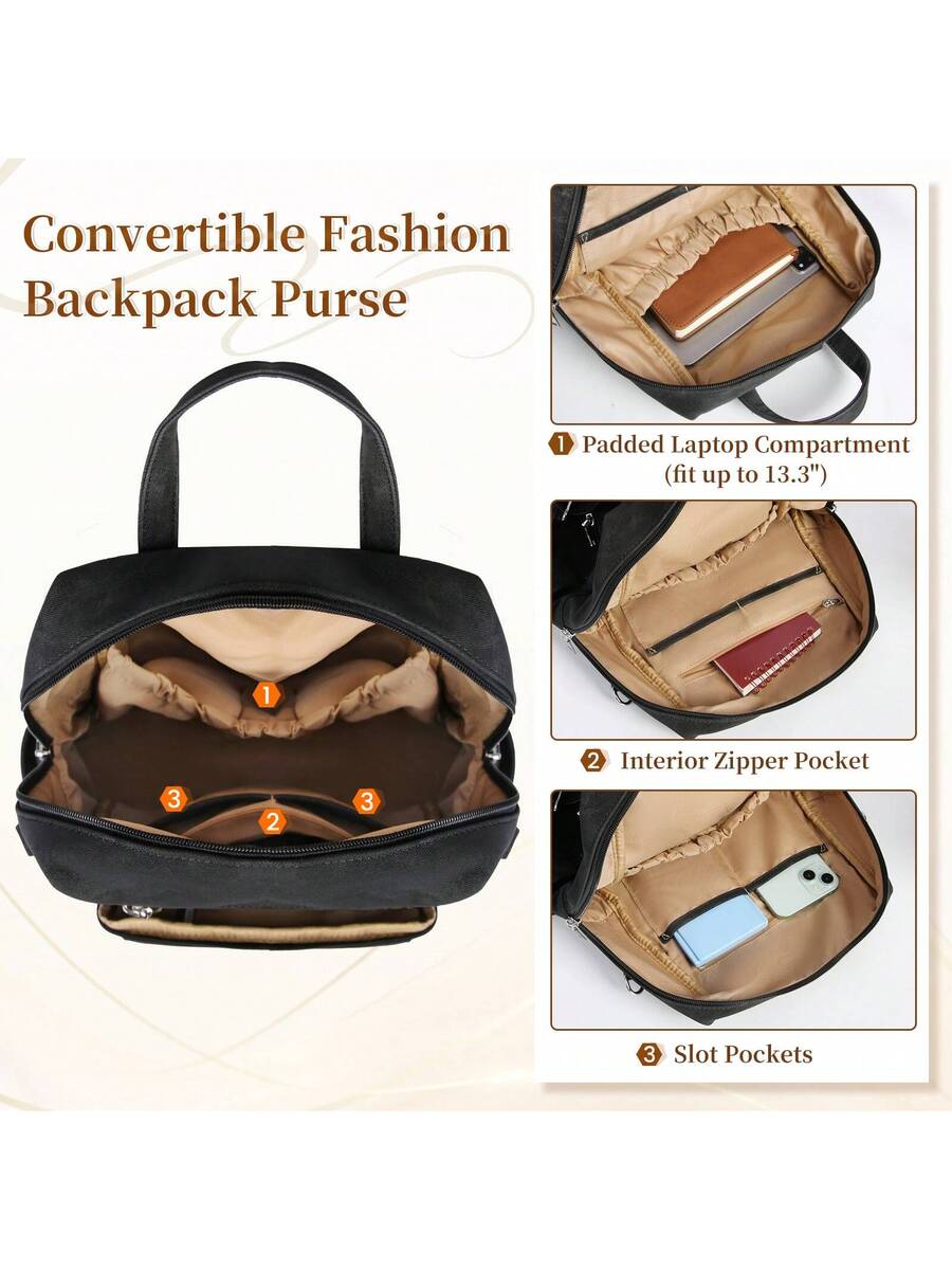 PU Leather Backpack Purse For Women Fashion Convertible Designer Shoulder Bag Tote Waterproof Small Work Travel Casual Backpack Handbag