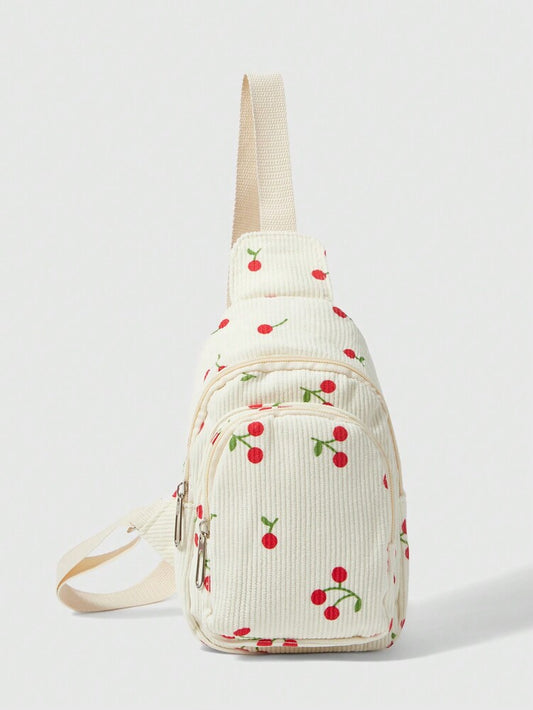 Kawaii Strawberry Pattern White Fanny Pack With Multiple Pockets Small Canvas Shoulder Bag Cute Travel Waist Bag For Teen Girls Women