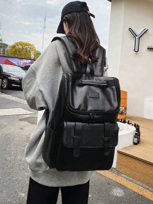 Minimalist Black Large Capacity Classic Backpack Patch Decor Waterproof Student School Bag For High School College Women Men Work Travel