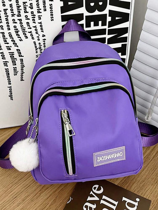 Letter Patch Detail Purple Classic Backpack Preppy Casual School Bag Student Rucksack For Teen Girls College Women Back To School