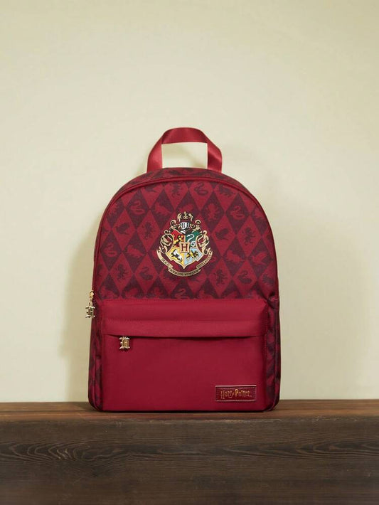 Red Animal Badge Print Backpack Casual School Bag Preppy Rucksack Gift For Teen Girls Boys College Students Travel Back To School